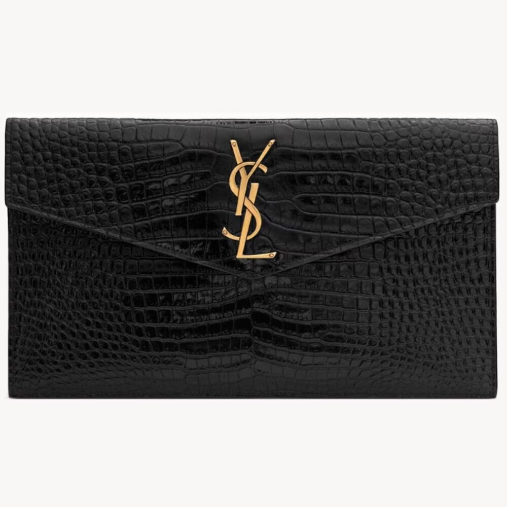 *BRAND NEW* SAINT LAURENT UPTOWN POUCH IN CROCODILE-EMBOSSED SHINY LEATHER